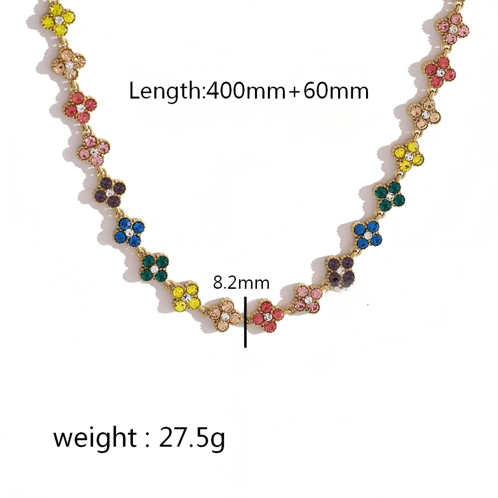 Colorful Flower Zircon Inlaid 18K Gold Plated Minimalist Charm Necklace for Women 316L Stainless Steel Jewelry Gift