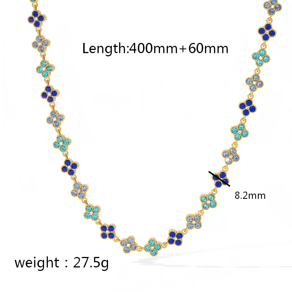 Colorful Flower Zircon Inlaid 18K Gold Plated Minimalist Charm Necklace for Women 316L Stainless Steel Jewelry Gift