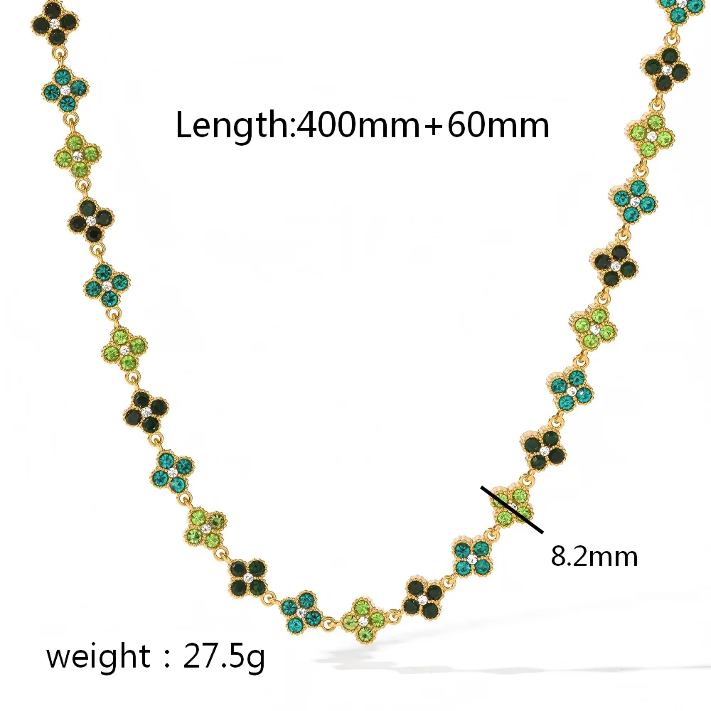 Colorful Flower Zircon Inlaid 18K Gold Plated Minimalist Charm Necklace for Women 316L Stainless Steel Jewelry Gift
