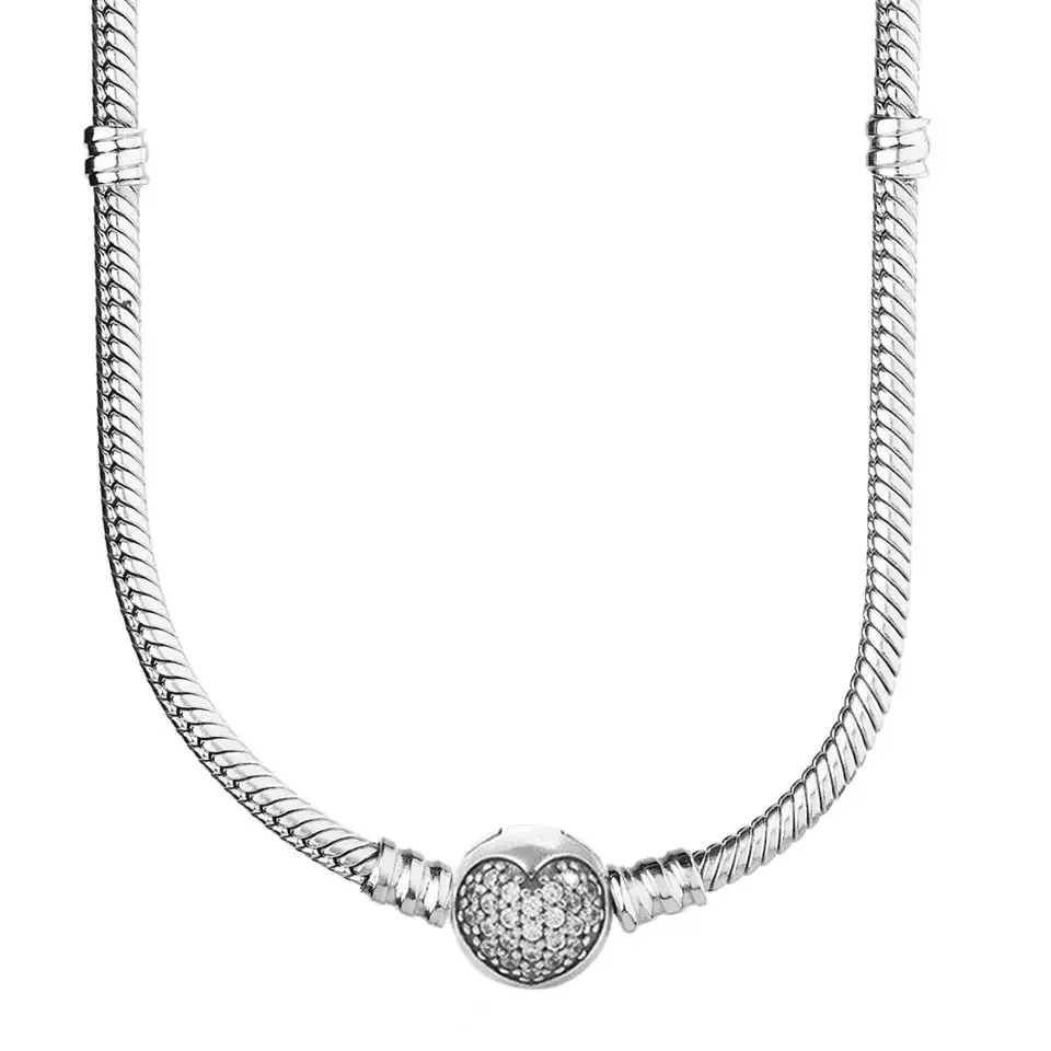 Hot sale 925% sterling silver heart round snake bone necklace 40-60CM women's High quality DIY jewellery suitable for banquets