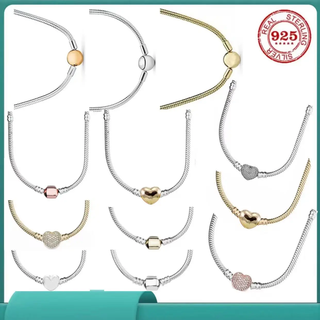 Hot sale 925% sterling silver heart round snake bone necklace 40-60CM women's High quality DIY jewellery suitable for banquets