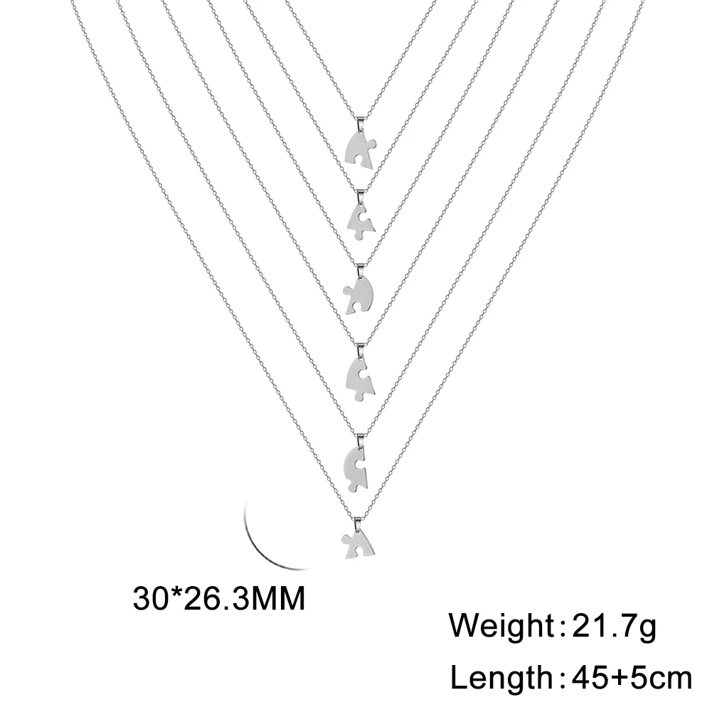 Dreamtimes Love Heart Puzzle Pendant Necklace 2/3/4/5/6 Pieces Stainless Steel Women Men Jewelry Lover Family Friends Gifts