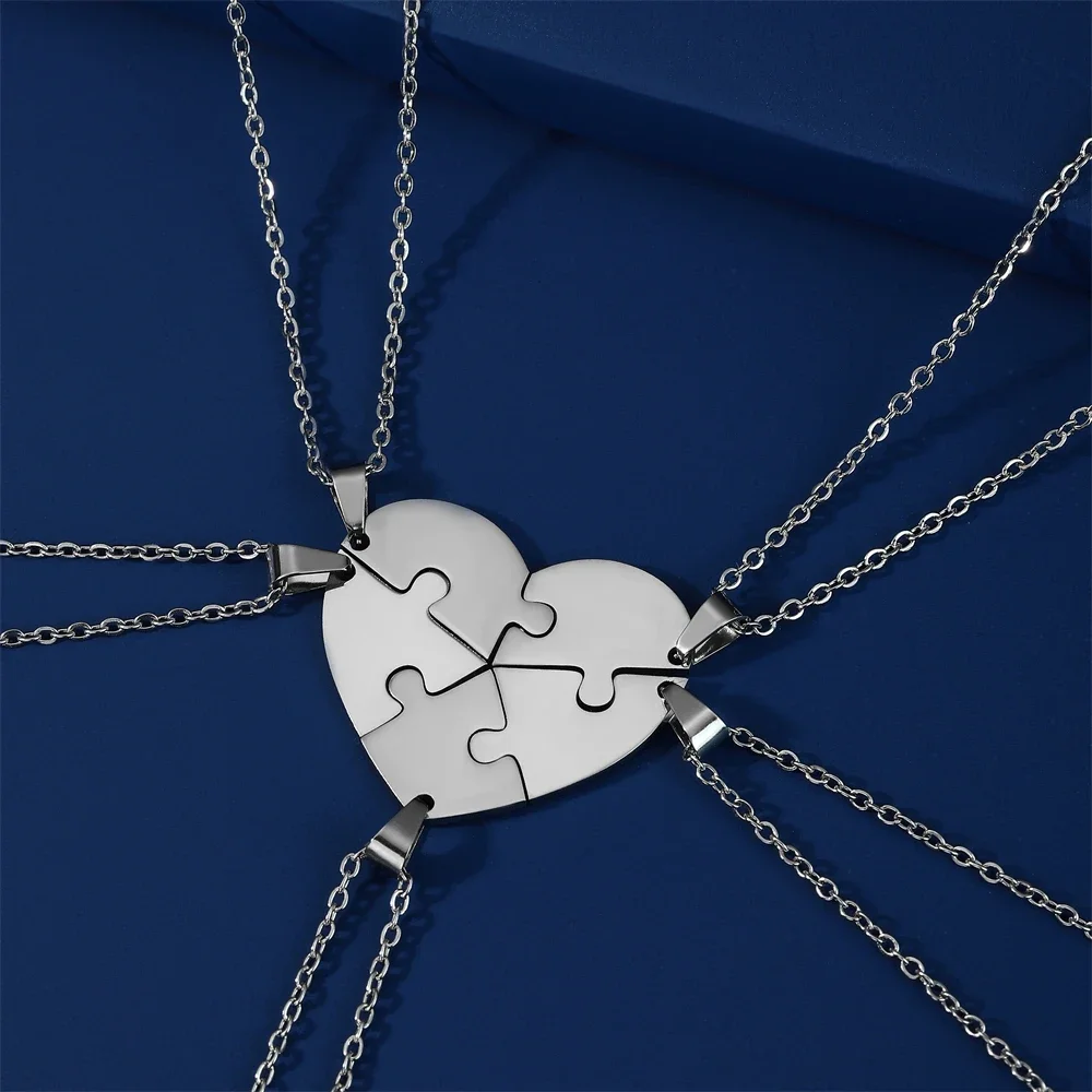 Dreamtimes Love Heart Puzzle Pendant Necklace 2/3/4/5/6 Pieces Stainless Steel Women Men Jewelry Lover Family Friends Gifts