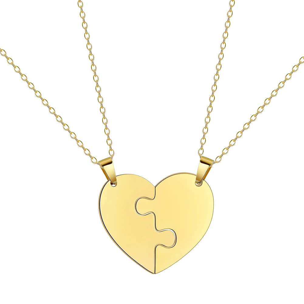 Dreamtimes Love Heart Puzzle Pendant Necklace 2/3/4/5/6 Pieces Stainless Steel Women Men Jewelry Lover Family Friends Gifts