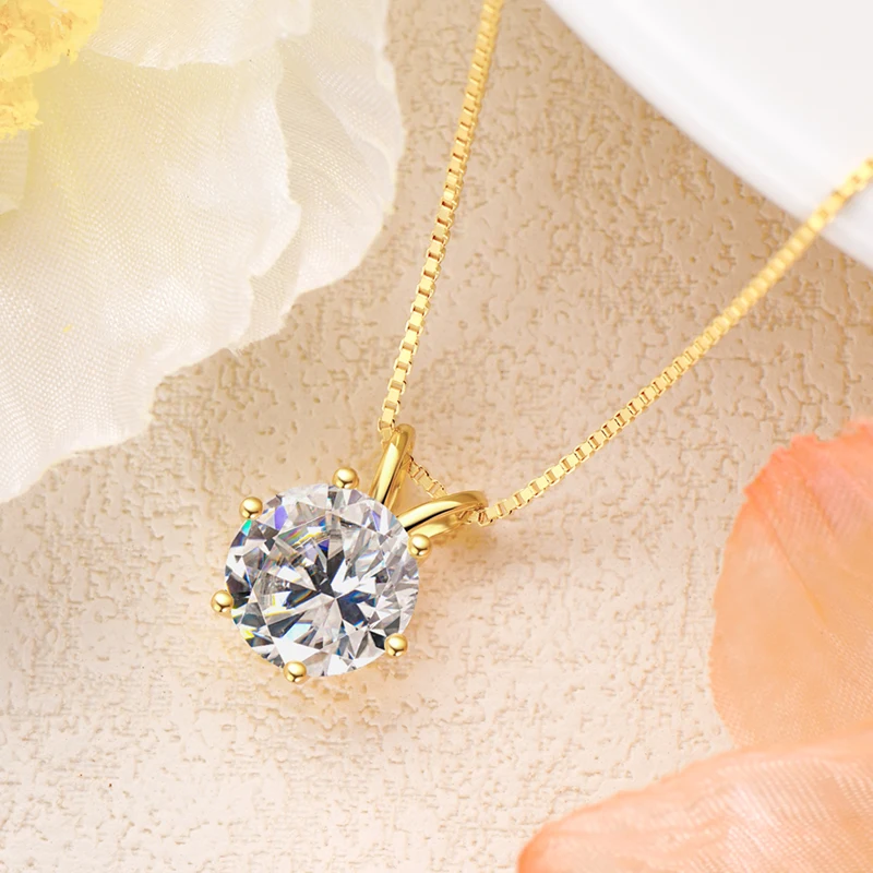 Rrjzz Certified 0.5-5CT D Color Round Moissanite Diamond Pendant Necklace Solitaire Lab Diamond GRA Necklaces for Women Jewelry