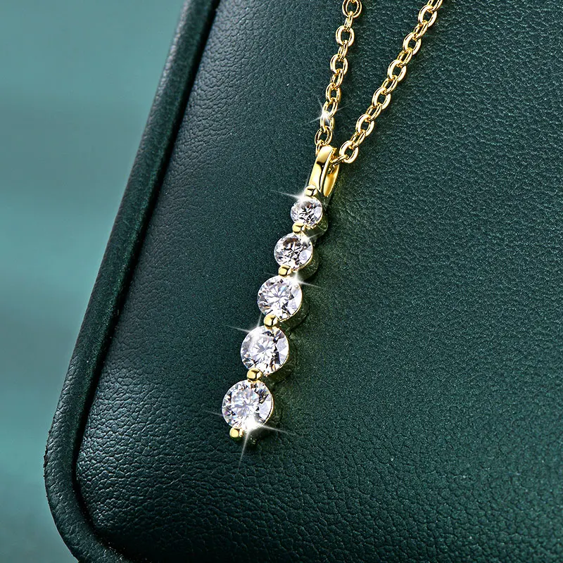 Rrjzz 5-Stone Moissanite Pendant Necklace D Color VVS1 Round Lab Diamond 14k Gold Silver Plated Necklace Jewelry Gifts with GRA Rrjzz 5-Stone Moissanite Pendant Necklace D Color VVS1 Round Lab Diamond 14k Gold Silver Plated Necklace Jewelry Gifts with GRA