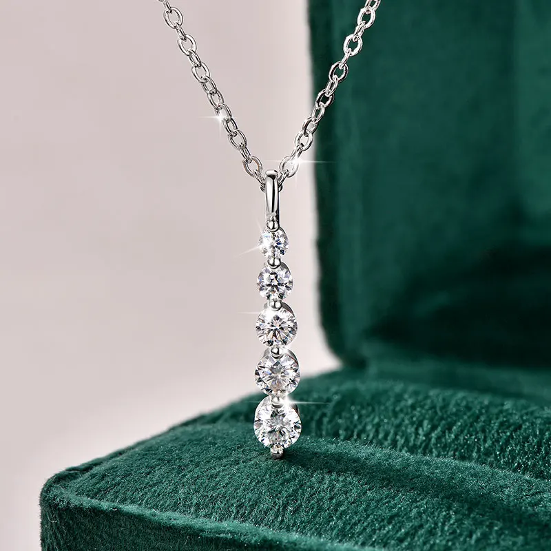 Rrjzz 5-Stone Moissanite Pendant Necklace D Color VVS1 Round Lab Diamond 14k Gold Silver Plated Necklace Jewelry Gifts with GRA