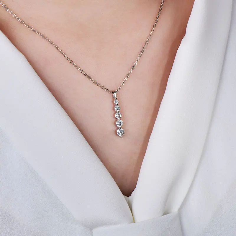 Rrjzz 5-Stone Moissanite Pendant Necklace D Color VVS1 Round Lab Diamond 14k Gold Silver Plated Necklace Jewelry Gifts with GRA