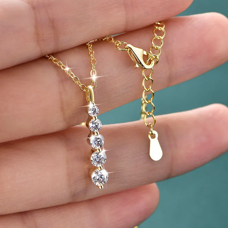 Rrjzz 5-Stone Moissanite Pendant Necklace D Color VVS1 Round Lab Diamond 14k Gold Silver Plated Necklace Jewelry Gifts with GRA Rrjzz 5-Stone Moissanite Pendant Necklace D Color VVS1 Round Lab Diamond 14k Gold Silver Plated Necklace Jewelry Gifts with GRA