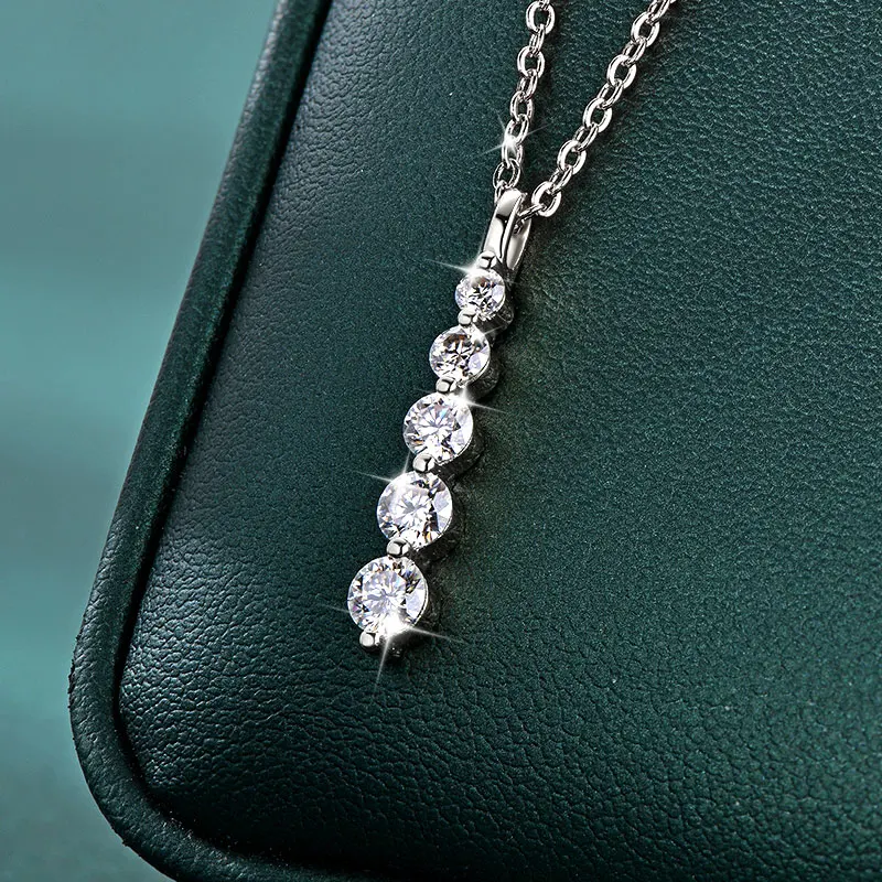 Rrjzz 5-Stone Moissanite Pendant Necklace D Color VVS1 Round Lab Diamond 14k Gold Silver Plated Necklace Jewelry Gifts with GRA