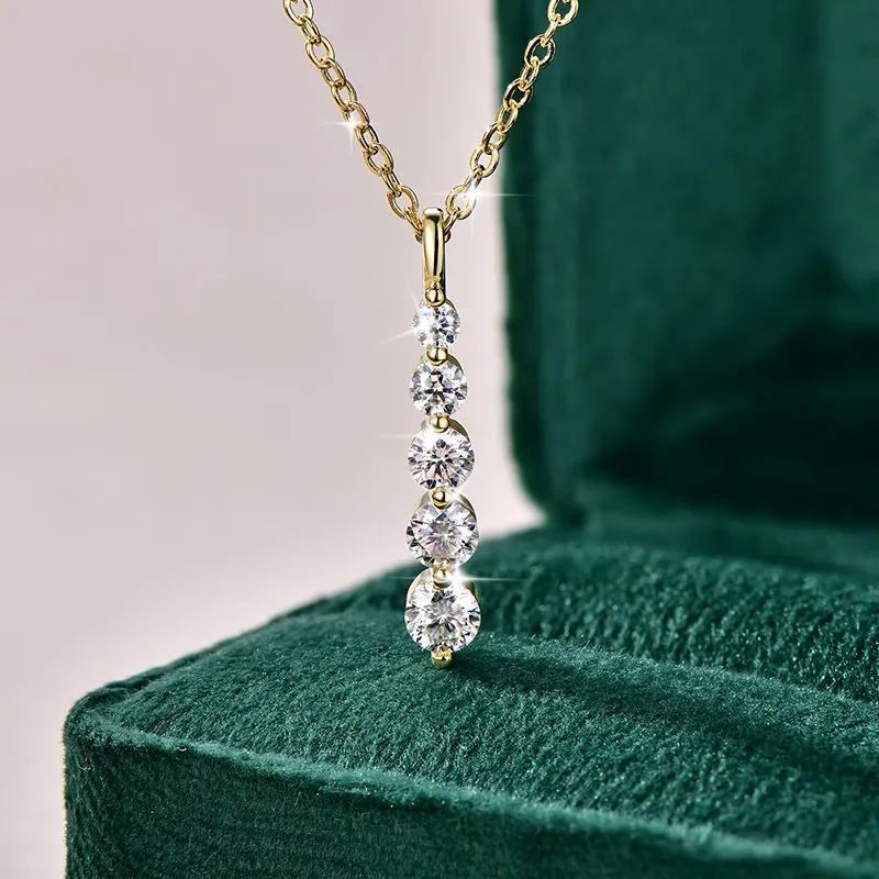 Rrjzz 5-Stone Moissanite Pendant Necklace D Color VVS1 Round Lab Diamond 14k Gold Silver Plated Necklace Jewelry Gifts with GRA