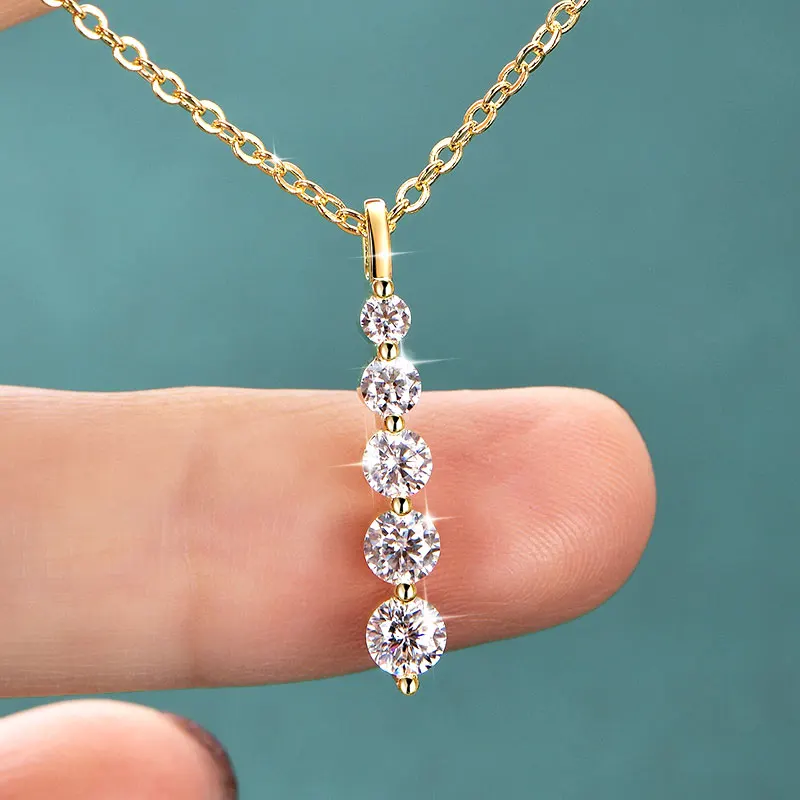 Rrjzz 5-Stone Moissanite Pendant Necklace D Color VVS1 Round Lab Diamond 14k Gold Silver Plated Necklace Jewelry Gifts with GRA