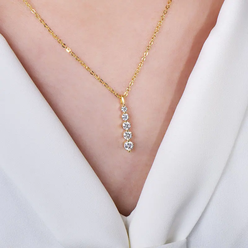 Rrjzz 5-Stone Moissanite Pendant Necklace D Color VVS1 Round Lab Diamond 14k Gold Silver Plated Necklace Jewelry Gifts with GRA Rrjzz 5-Stone Moissanite Pendant Necklace D Color VVS1 Round Lab Diamond 14k Gold Silver Plated Necklace Jewelry Gifts with GRA