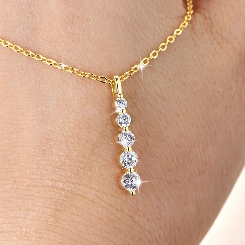 Rrjzz 5-Stone Moissanite Pendant Necklace D Color VVS1 Round Lab Diamond 14k Gold Silver Plated Necklace Jewelry Gifts with GRA