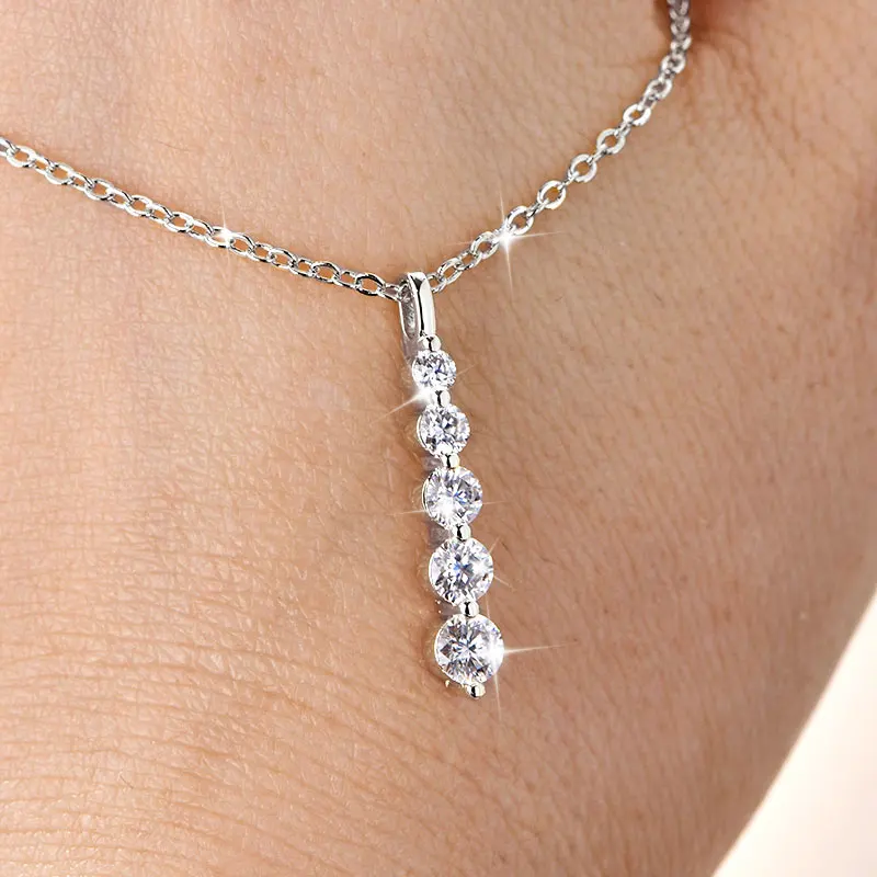 Rrjzz 5-Stone Moissanite Pendant Necklace D Color VVS1 Round Lab Diamond 14k Gold Silver Plated Necklace Jewelry Gifts with GRA