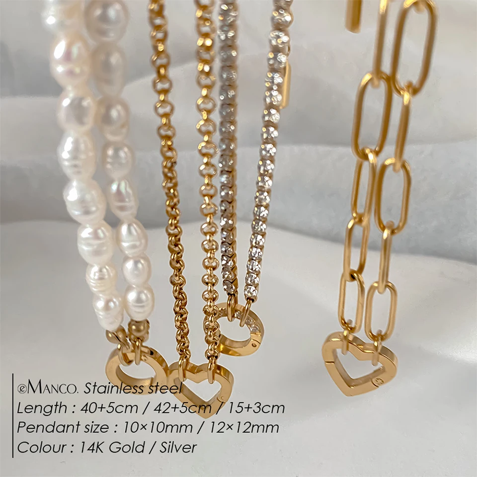 eManco Rolo Charm Necklace DIY Stainless Steel Adjustable Paperclip Pearl Necklaces Accessories Handmade Ladies Jewelry Gifts