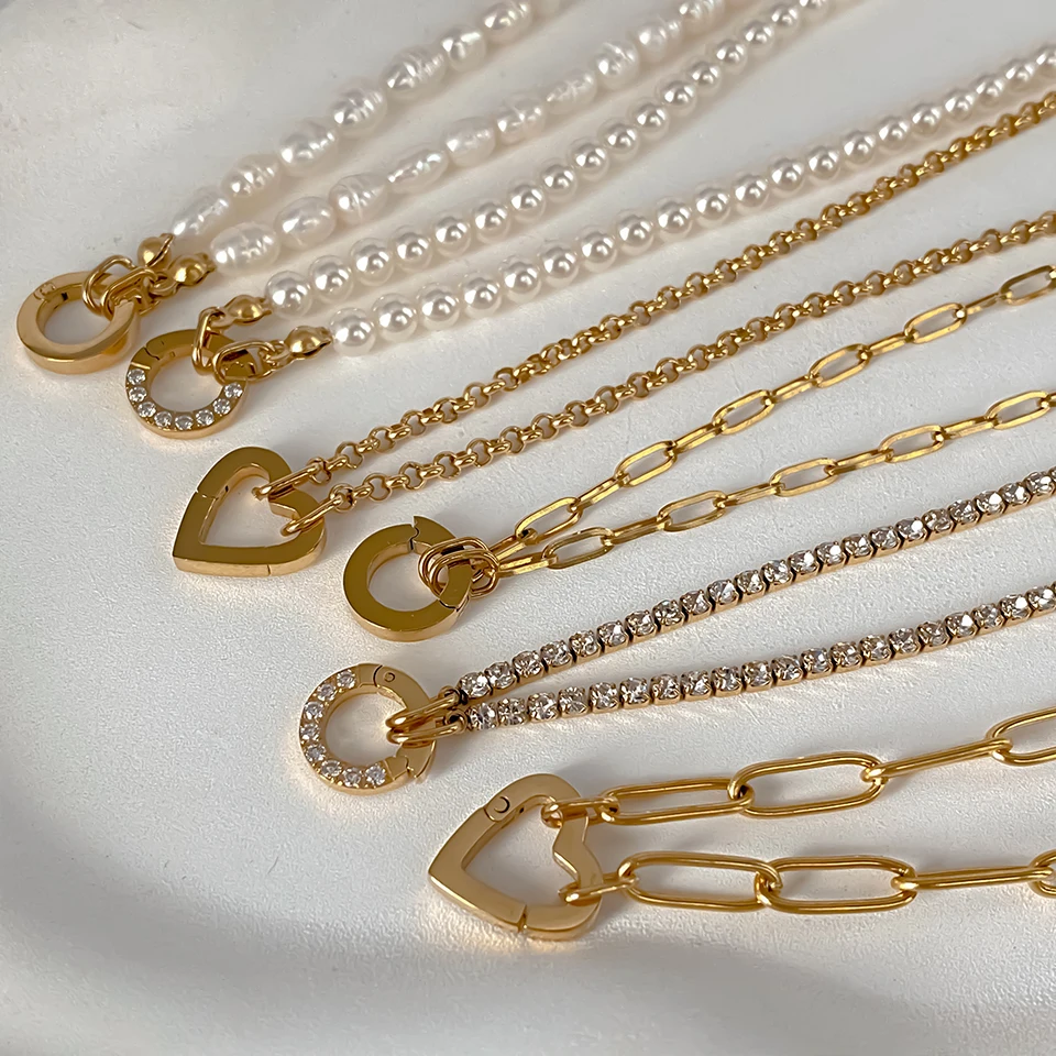 eManco Rolo Charm Necklace DIY Stainless Steel Adjustable Paperclip Pearl Necklaces Accessories Handmade Ladies Jewelry Gifts