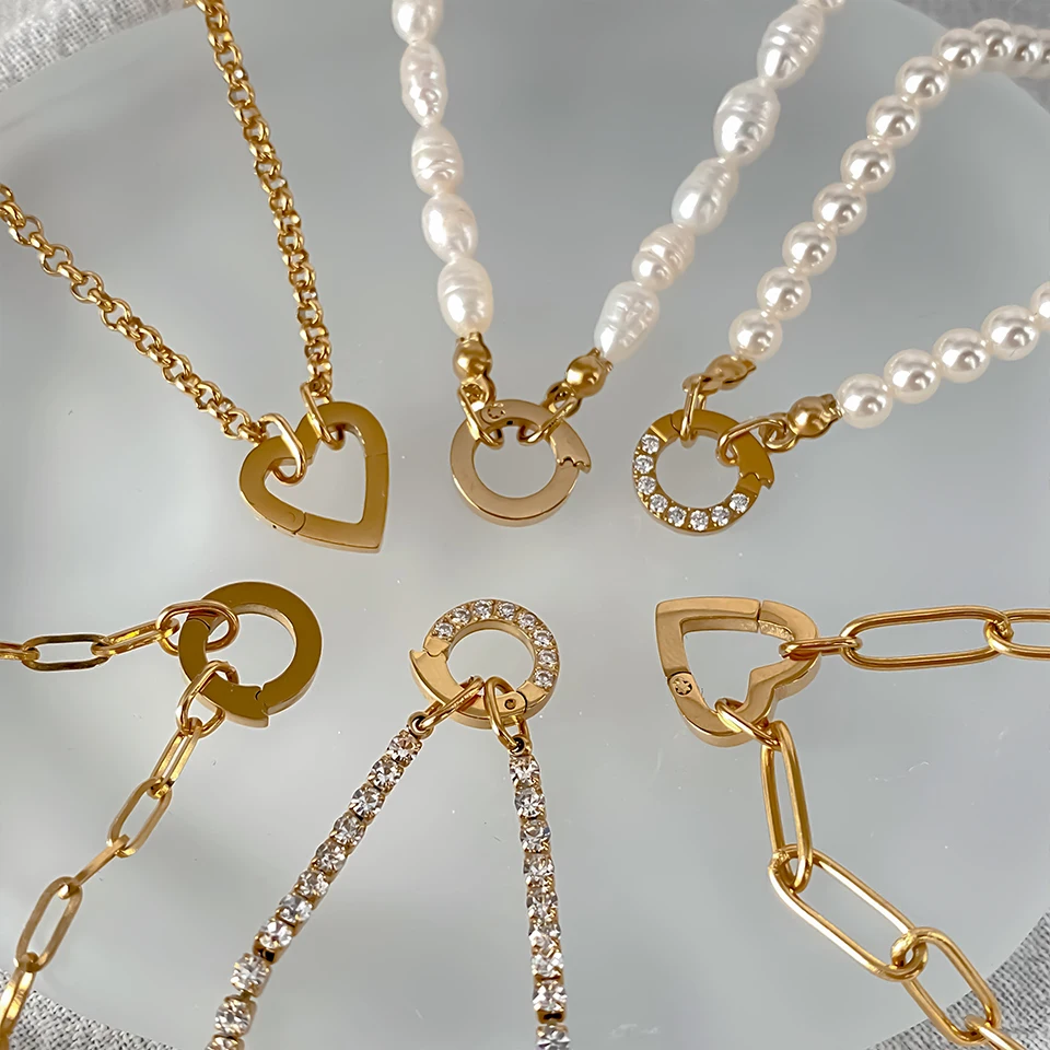 eManco Rolo Charm Necklace DIY Stainless Steel Adjustable Paperclip Pearl Necklaces Accessories Handmade Ladies Jewelry Gifts
