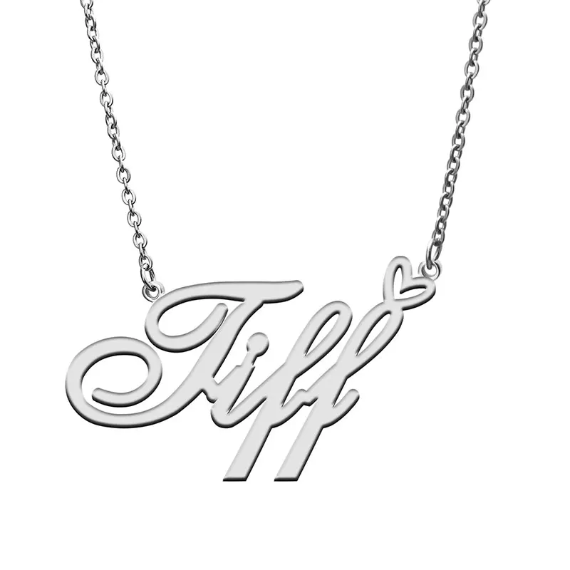 Tiff with Love Heart Name Necklace for Women Stainless Steel Jewelry Nameplate Pendant Femme Mother Child Girls Gift Tiff with Love Heart Name Necklace for Women Stainless Steel Jewelry Nameplate Pendant Femme Mother Child Girls Gift