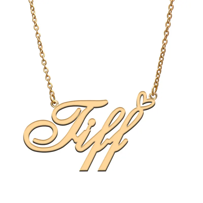 Tiff with Love Heart Name Necklace for Women Stainless Steel Jewelry Nameplate Pendant Femme Mother Child Girls Gift Tiff with Love Heart Name Necklace for Women Stainless Steel Jewelry Nameplate Pendant Femme Mother Child Girls Gift
