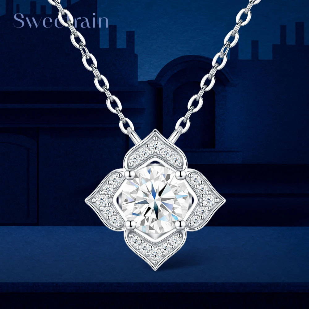 Flower 1CT Full Moissanite Pendant Necklace for Women 925 Sterling Silver Lucky Four-leaf Clover Choker Chain Wedding Jewelry Flower 1CT Full Moissanite Pendant Necklace for Women 925 Sterling Silver Lucky Four-leaf Clover Choker Chain Wedding Jewelry