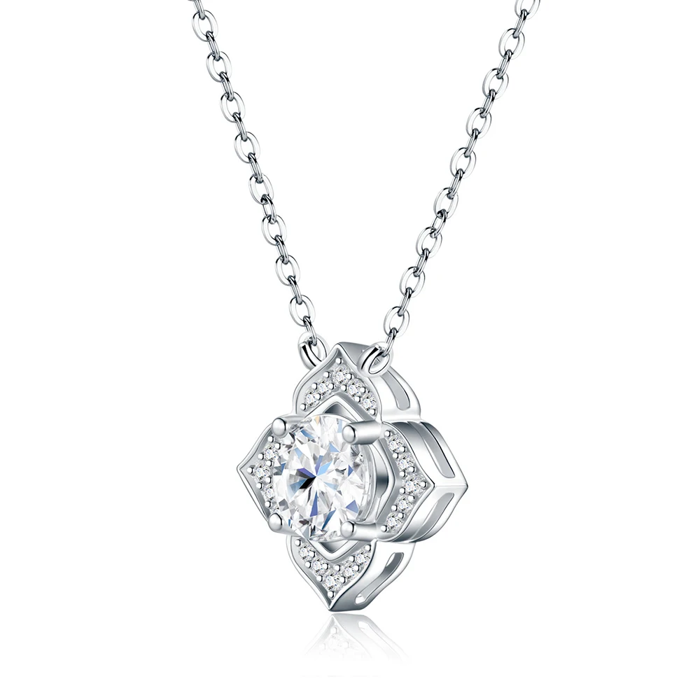 Flower 1CT Full Moissanite Pendant Necklace for Women 925 Sterling Silver Lucky Four-leaf Clover Choker Chain Wedding Jewelry Flower 1CT Full Moissanite Pendant Necklace for Women 925 Sterling Silver Lucky Four-leaf Clover Choker Chain Wedding Jewelry