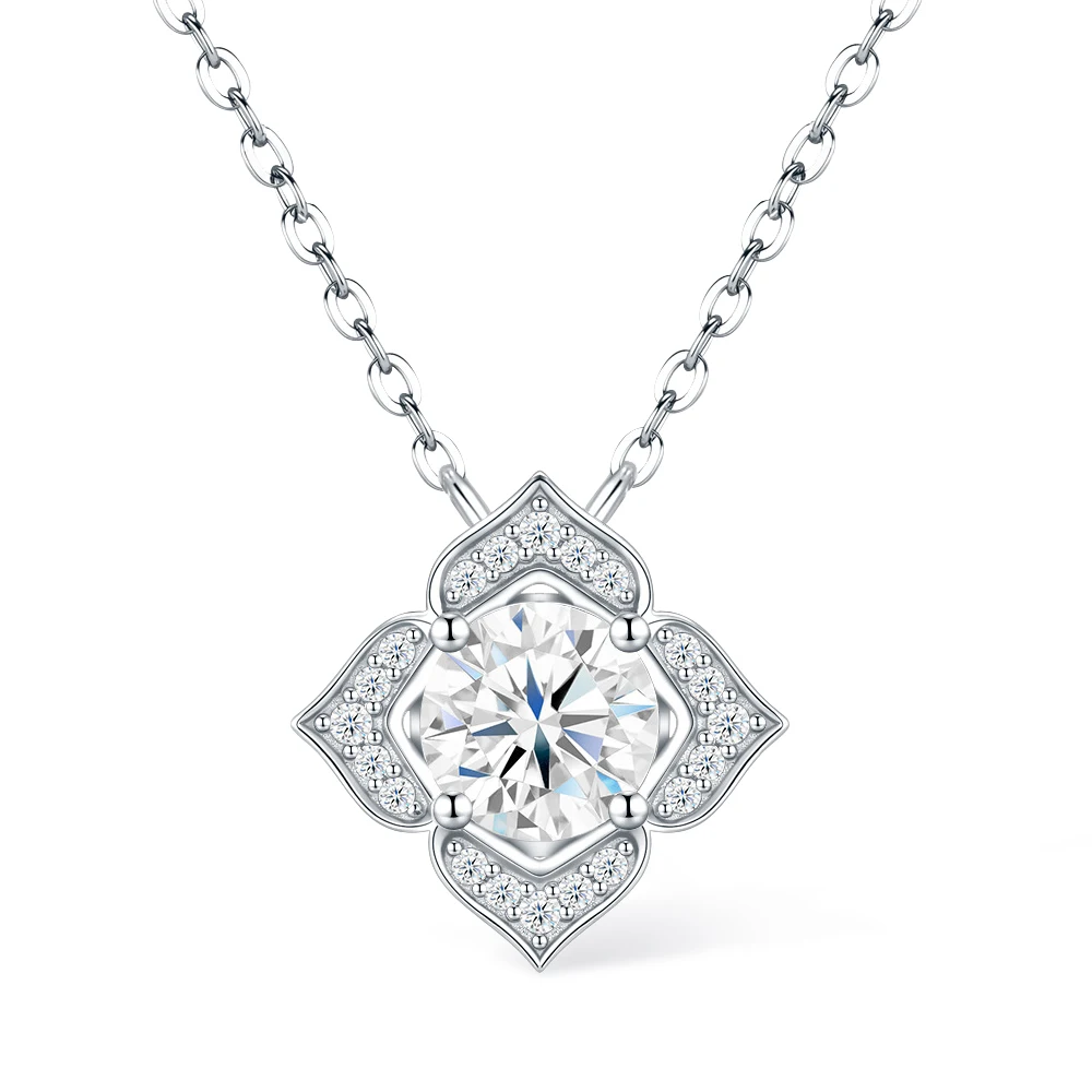 Flower 1CT Full Moissanite Pendant Necklace for Women 925 Sterling Silver Lucky Four-leaf Clover Choker Chain Wedding Jewelry Flower 1CT Full Moissanite Pendant Necklace for Women 925 Sterling Silver Lucky Four-leaf Clover Choker Chain Wedding Jewelry
