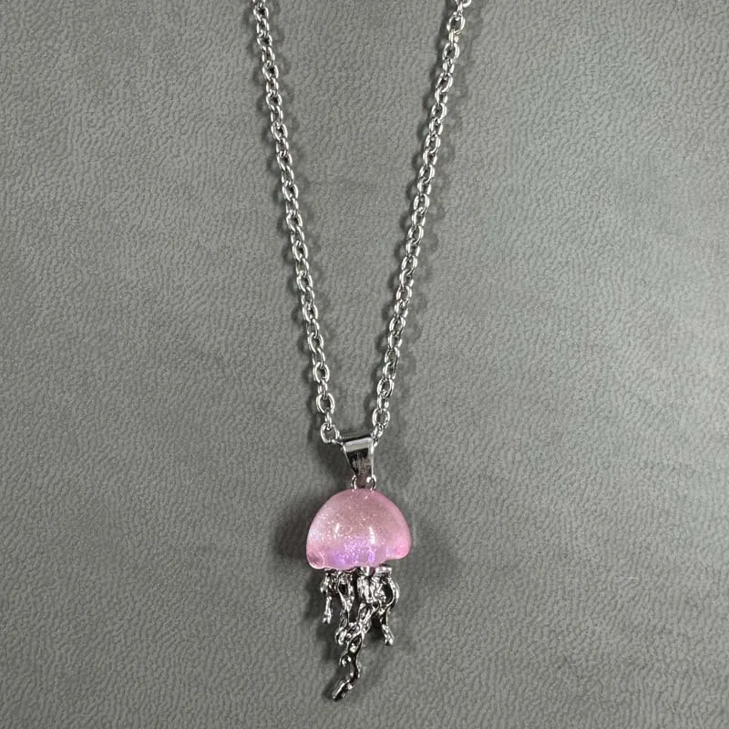 Fashion Blue Pink Jellyfish Pendant Necklace for Women Vintage Couple Elegant Long Tassels Charms Necklace Y2K Jewelry Gifts
