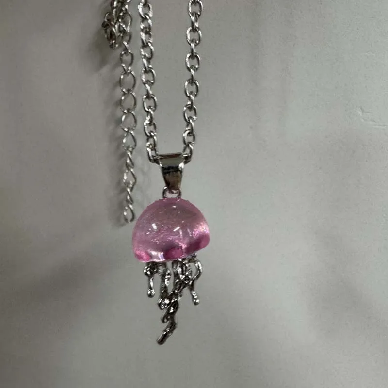 Fashion Blue Pink Jellyfish Pendant Necklace for Women Vintage Couple Elegant Long Tassels Charms Necklace Y2K Jewelry Gifts
