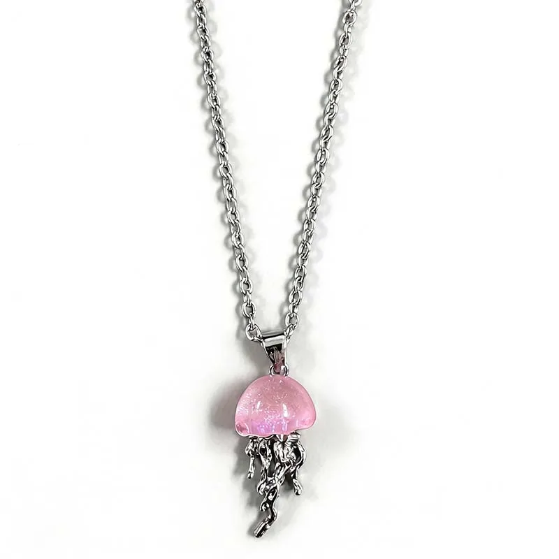 Fashion Blue Pink Jellyfish Pendant Necklace for Women Vintage Couple Elegant Long Tassels Charms Necklace Y2K Jewelry Gifts