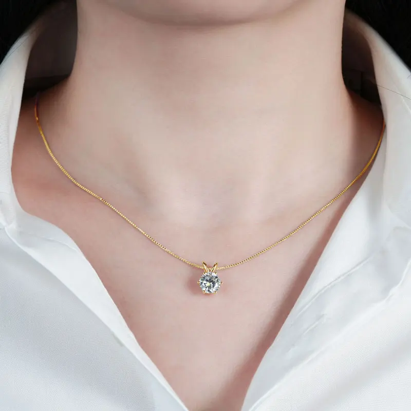 Lnngy Certified 0.5ct–5ct Moissanite Necklace Sparkling Solitaire Lab-Grown Diamond Pendant Necklaces for Women Daily Jewelry