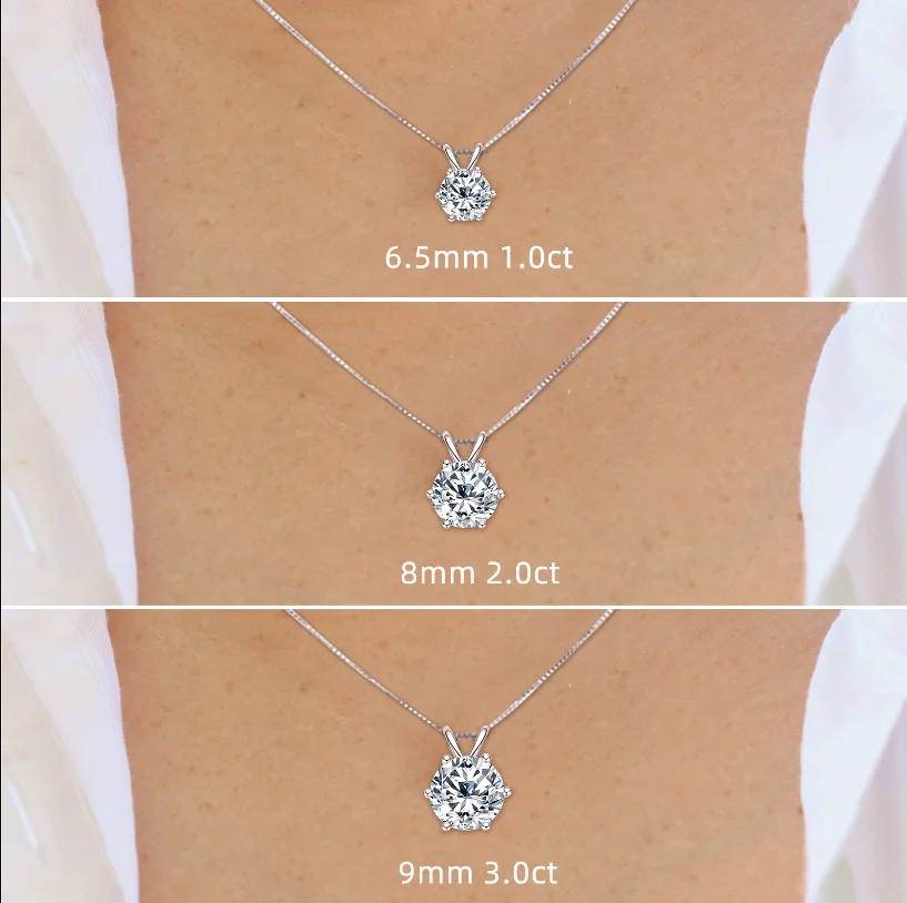 Lnngy Certified 0.5ct–5ct Moissanite Necklace Sparkling Solitaire Lab-Grown Diamond Pendant Necklaces for Women Daily Jewelry