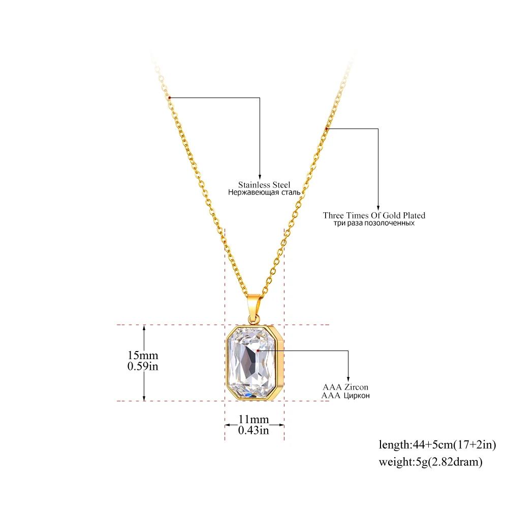 Lokaer Sparkling Stainless Steel Geometric Square Cubic Zirconia Crystal Pendant Necklace Jewelry For Women N23076