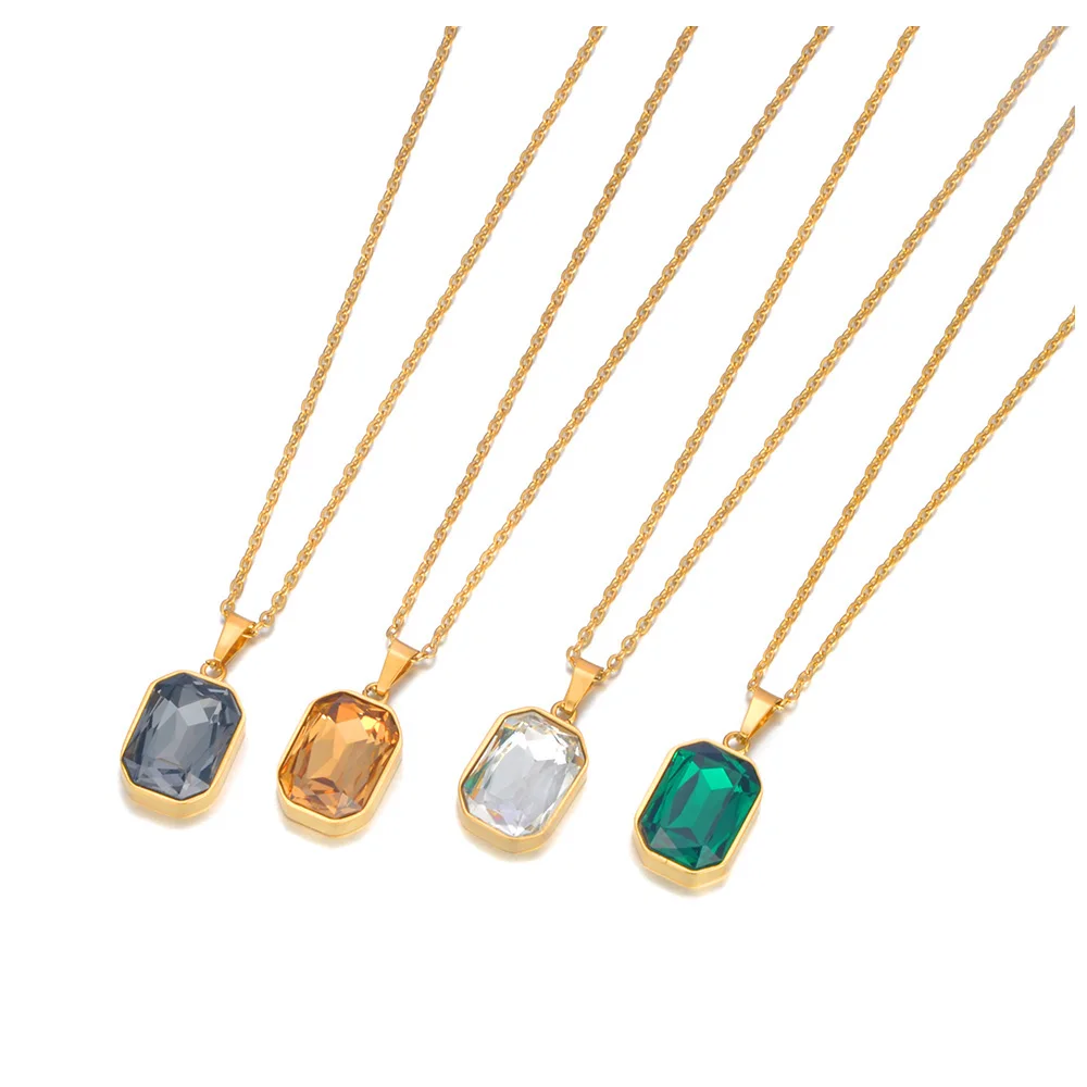 Lokaer Sparkling Stainless Steel Geometric Square Cubic Zirconia Crystal Pendant Necklace Jewelry For Women N23076