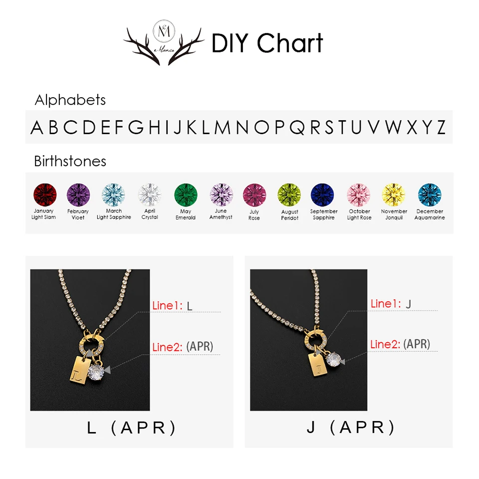 eManco Initial Charm Letters Necklace Women Men Stainless Steel Choker Claw Chain Round Zircon Letter Pendant DIY
