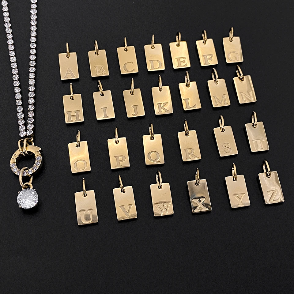 eManco Initial Charm Letters Necklace Women Men Stainless Steel Choker Claw Chain Round Zircon Letter Pendant DIY
