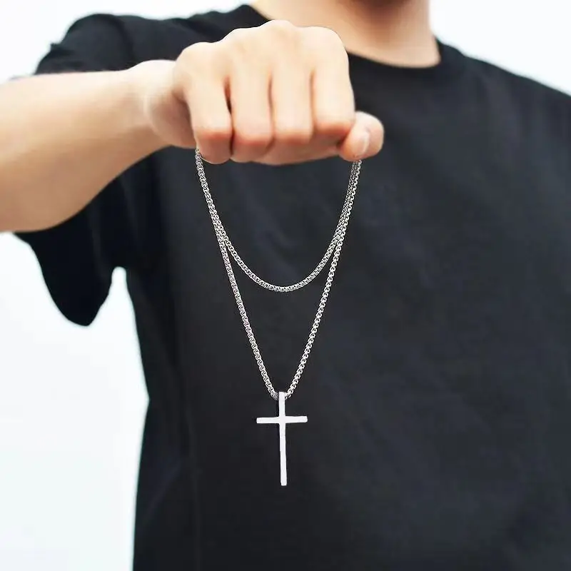 LATS Vintage Stainless Steel Chain Alloy Cross Pendant Necklace High Quality Jewelry Wholesale