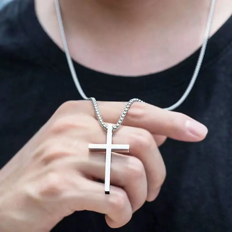 LATS Vintage Stainless Steel Chain Alloy Cross Pendant Necklace High Quality Jewelry Wholesale