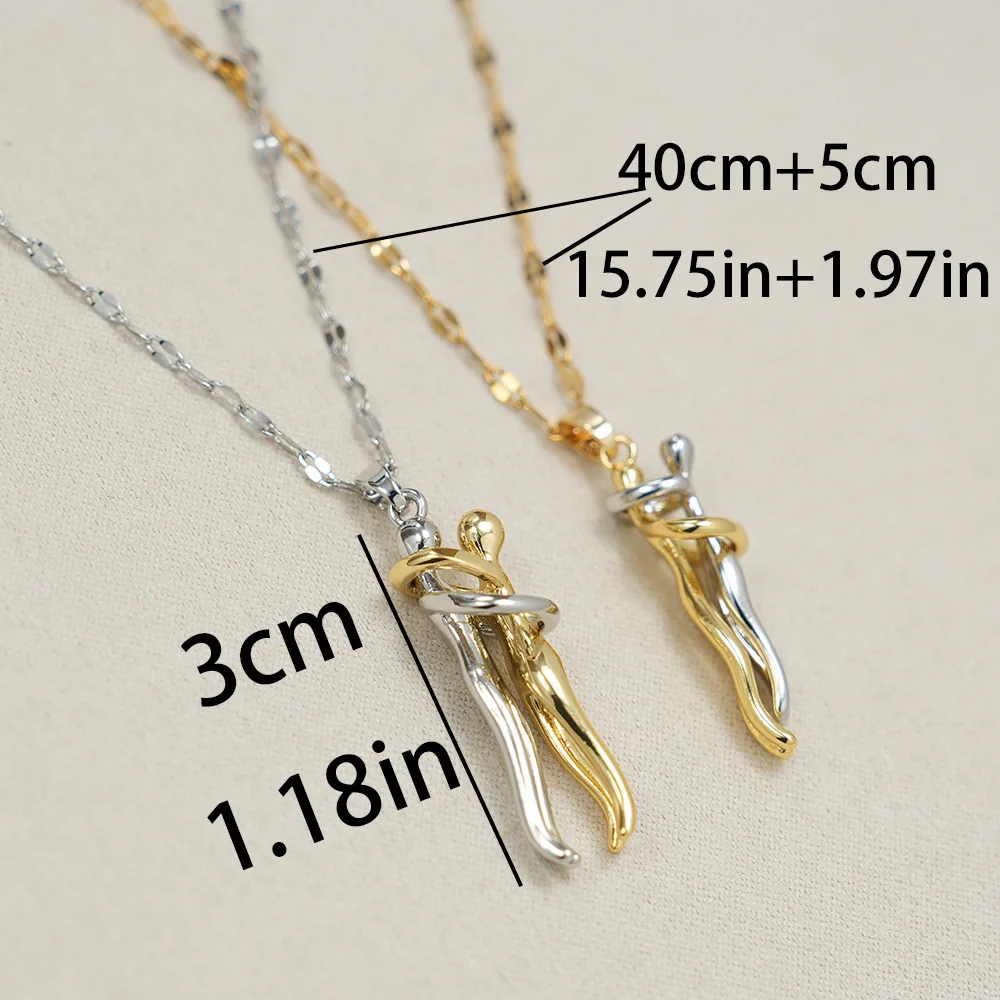 LATS Stainless Steel Couple Hugging Pendant Necklace for Women Men Silver Color Love Chain Good Friend Gifts Fashion Jewelry