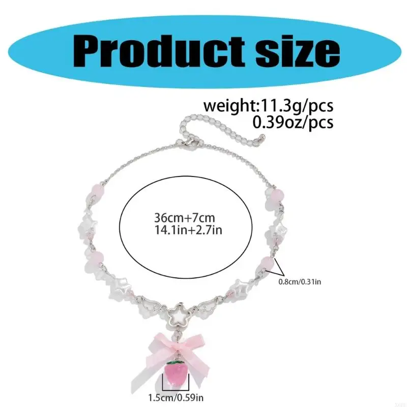 2025 New Cute White Pentagram Pink Bowknot Strawberry Pendant Choker Necklace Goth Vintage Y2K Girls Sweet Jewelry Accessories 2025 New Cute White Pentagram Pink Bowknot Strawberry Pendant Choker Necklace Goth Vintage Y2K Girls Sweet Jewelry Accessories