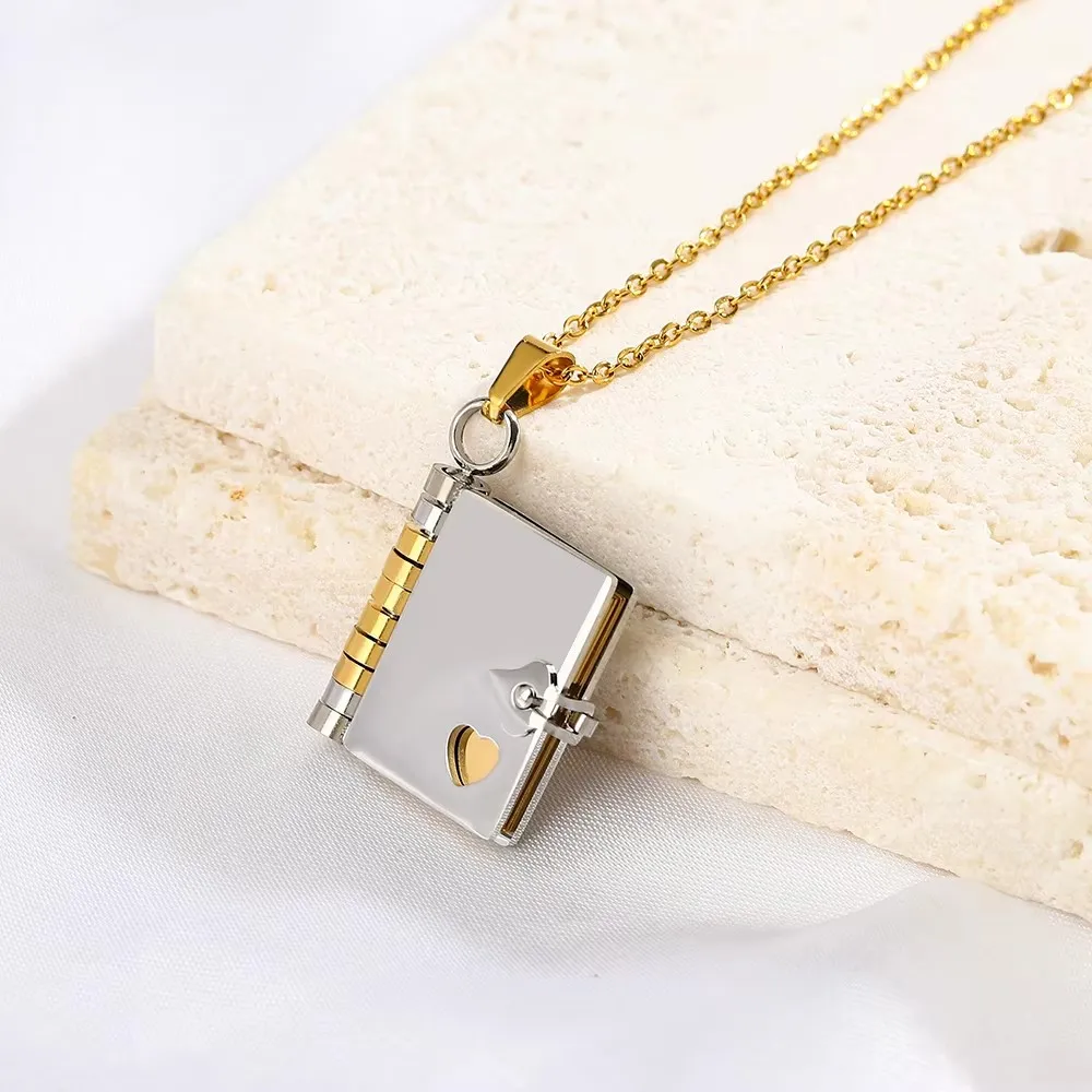 10pcs Stainless Steel Book Pendant Choker Necklaces for Women Men Waterproof Gold Plated Chain Neckalce Unisex Lovers Jewelry 10pcs Stainless Steel Book Pendant Choker Necklaces for Women Men Waterproof Gold Plated Chain Neckalce Unisex Lovers Jewelry