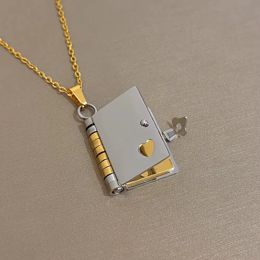 10pcs Stainless Steel Book Pendant Choker Necklaces for Women Men Waterproof Gold Plated Chain Neckalce Unisex Lovers Jewelry 10pcs Stainless Steel Book Pendant Choker Necklaces for Women Men Waterproof Gold Plated Chain Neckalce Unisex Lovers Jewelry