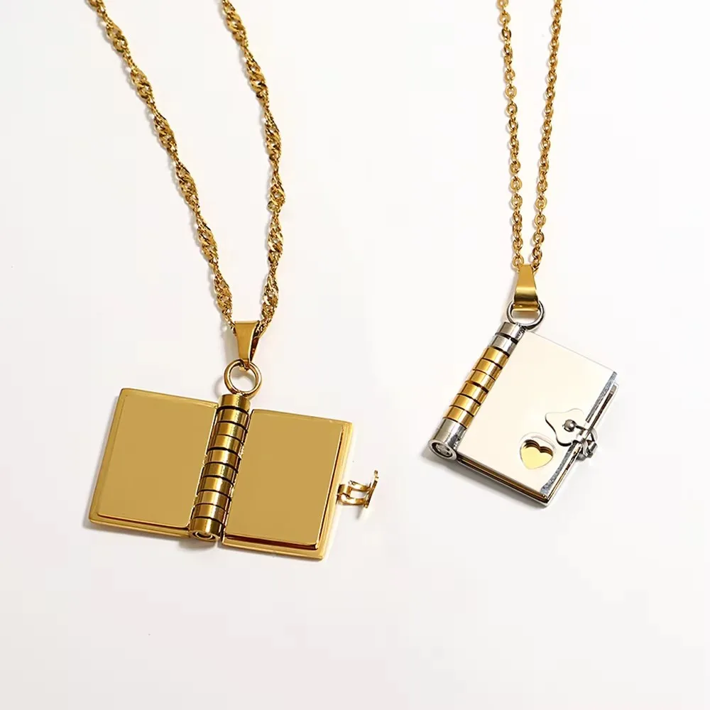 10pcs Stainless Steel Book Pendant Choker Necklaces for Women Men Waterproof Gold Plated Chain Neckalce Unisex Lovers Jewelry 10pcs Stainless Steel Book Pendant Choker Necklaces for Women Men Waterproof Gold Plated Chain Neckalce Unisex Lovers Jewelry