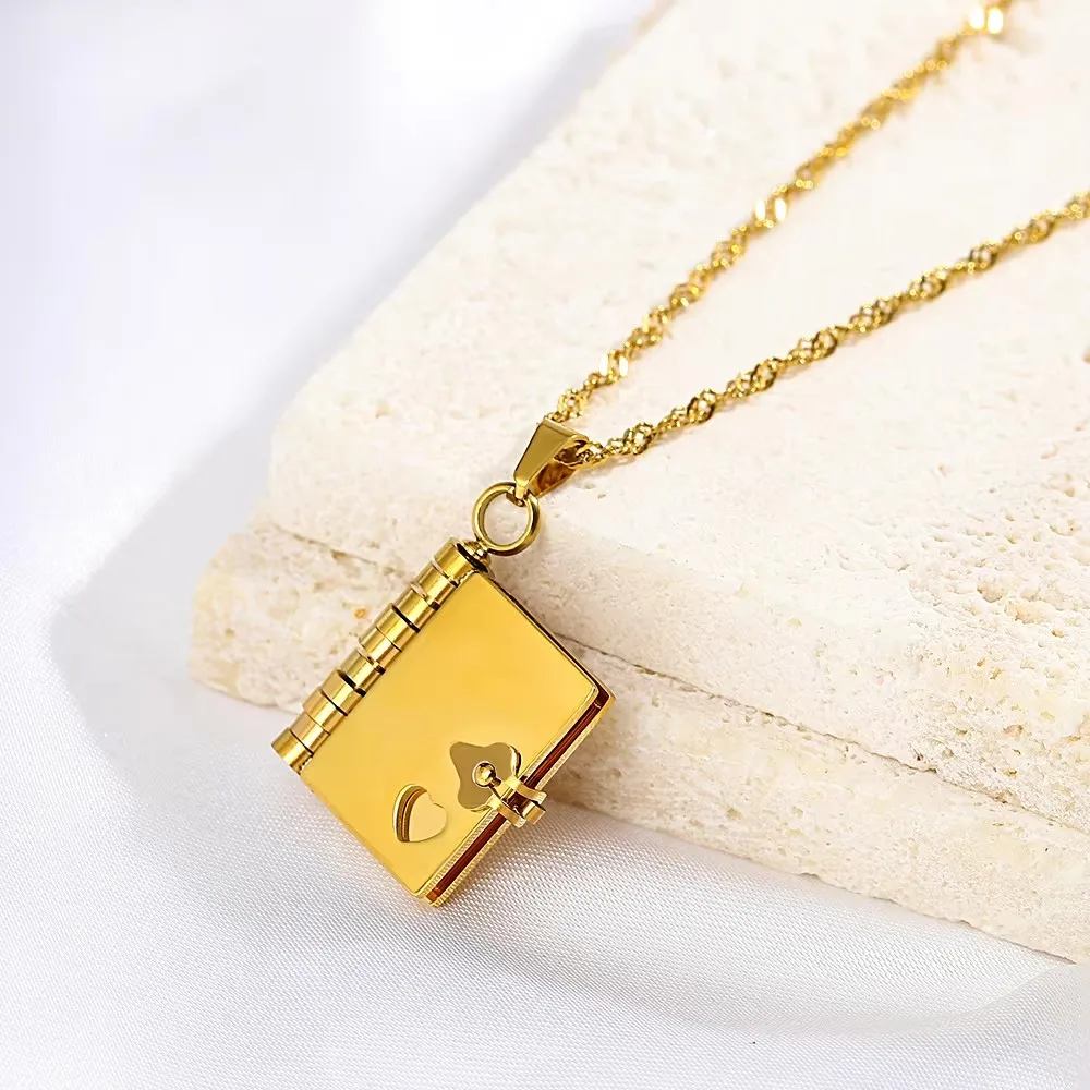 10pcs Stainless Steel Book Pendant Choker Necklaces for Women Men Waterproof Gold Plated Chain Neckalce Unisex Lovers Jewelry 10pcs Stainless Steel Book Pendant Choker Necklaces for Women Men Waterproof Gold Plated Chain Neckalce Unisex Lovers Jewelry