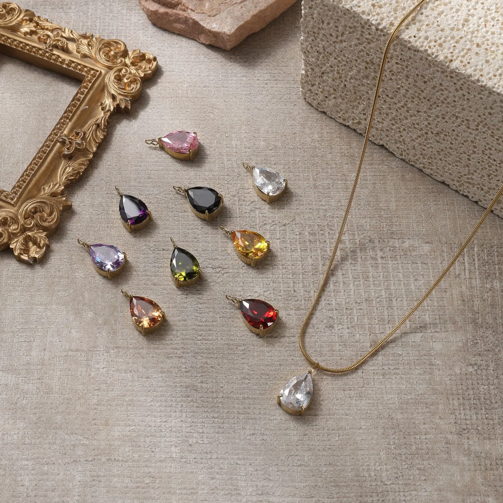 10*14MM Teardrop Zircon Pendant Pear Shape Crystal Charm for DIY Necklace Earring Jewelry Making Accessories 14K Gold Plated