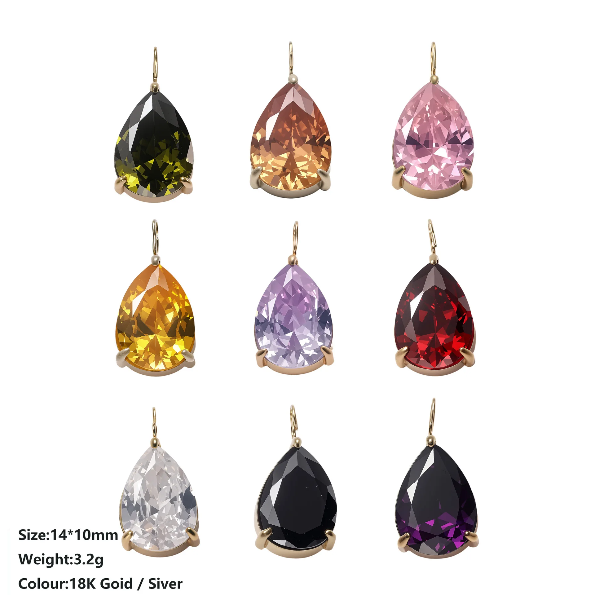 10*14MM Teardrop Zircon Pendant Pear Shape Crystal Charm for DIY Necklace Earring Jewelry Making Accessories 14K Gold Plated