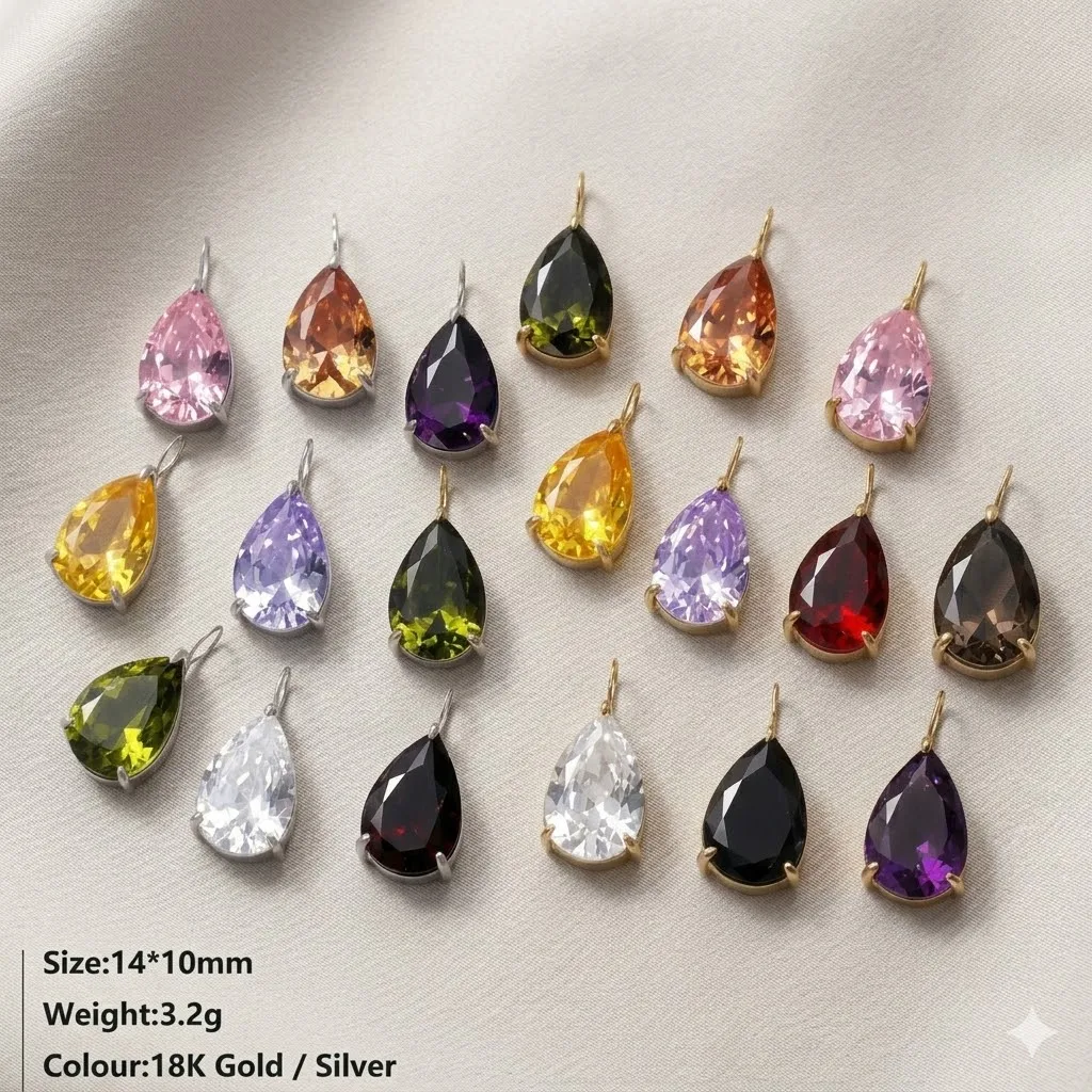 10*14MM Teardrop Zircon Pendant Pear Shape Crystal Charm for DIY Necklace Earring Jewelry Making Accessories 14K Gold Plated