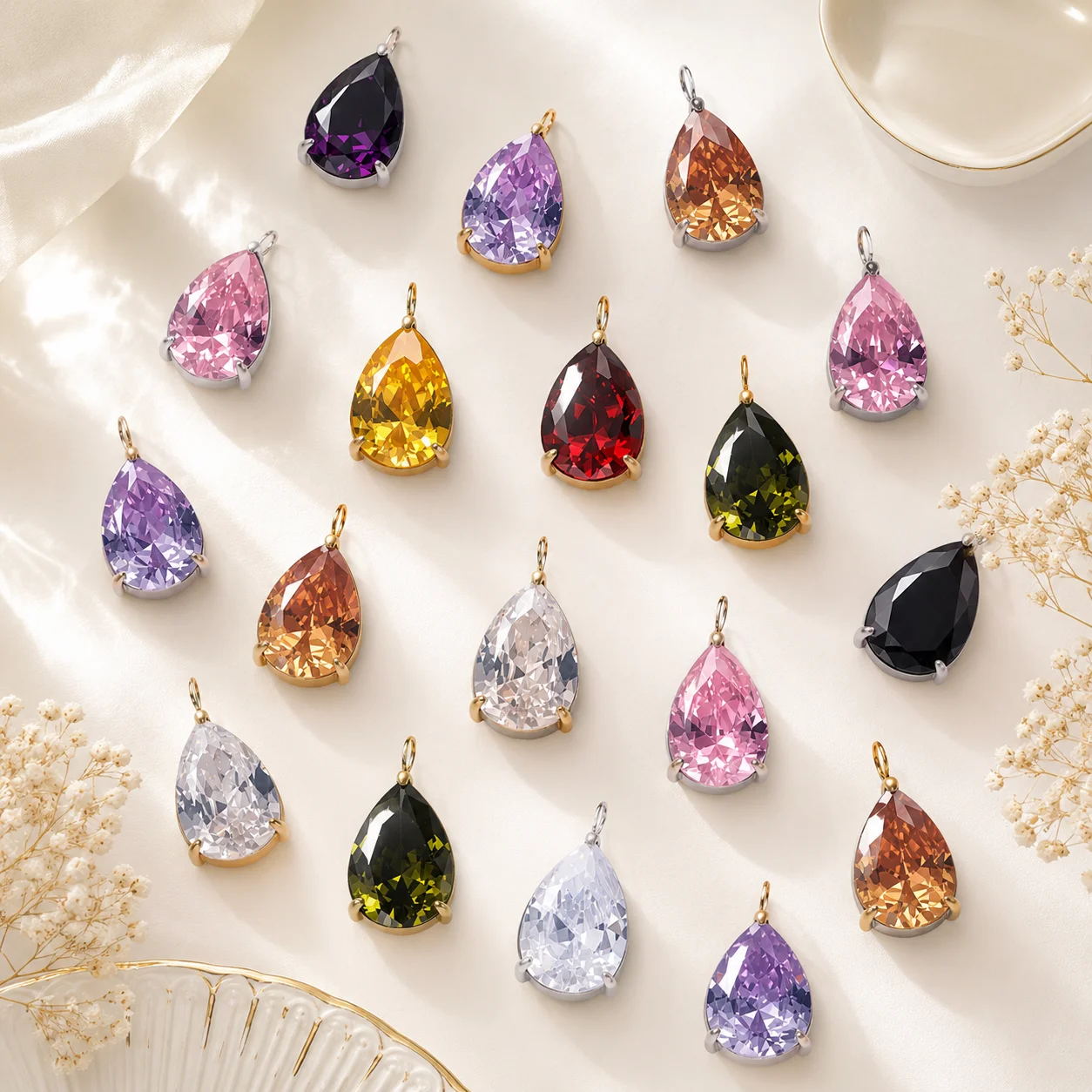 10*14MM Teardrop Zircon Pendant Pear Shape Crystal Charm for DIY Necklace Earring Jewelry Making Accessories 14K Gold Plated