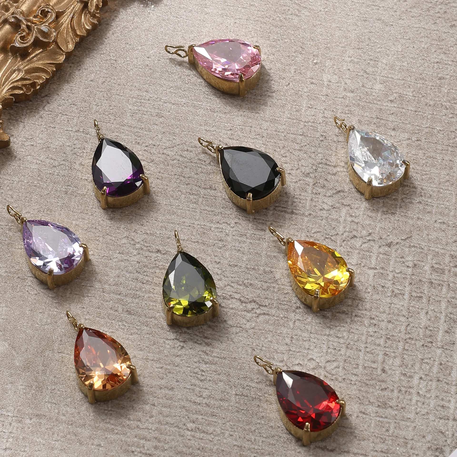 10*14MM Teardrop Zircon Pendant Pear Shape Crystal Charm for DIY Necklace Earring Jewelry Making Accessories 14K Gold Plated