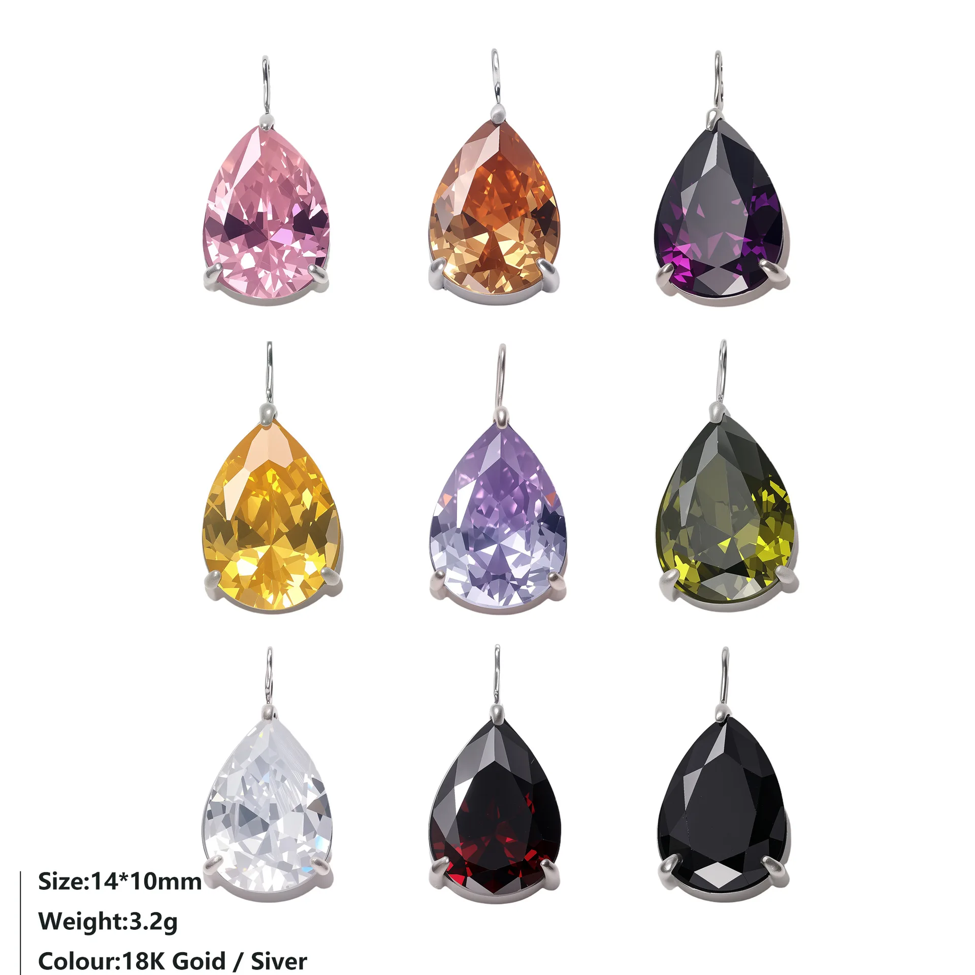 10*14MM Teardrop Zircon Pendant Pear Shape Crystal Charm for DIY Necklace Earring Jewelry Making Accessories 14K Gold Plated